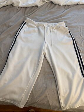 Women's White Capri Track Pants with Black Side Stripes
